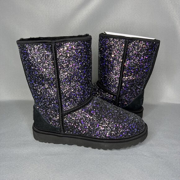 New Women's 7 UGG Boots Black Cosmos Sparkles Multi Glitter Classic Short - Picture 15 of 15